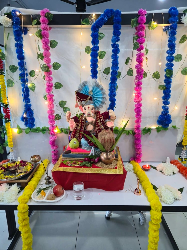 Decorated Ganpati idol at the Cloudmate office