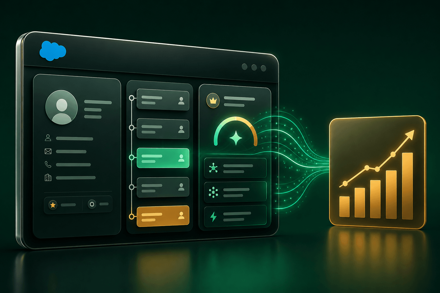 AI-enhanced Salesforce-inspired CRM transforming customer and sales data into an intelligent revenue engine with automated insights and revenue growth.